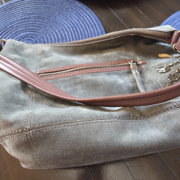 The Sak Olive Green Suede Shoulder Bag with Brown Leather Trim - Picture 16 of 16